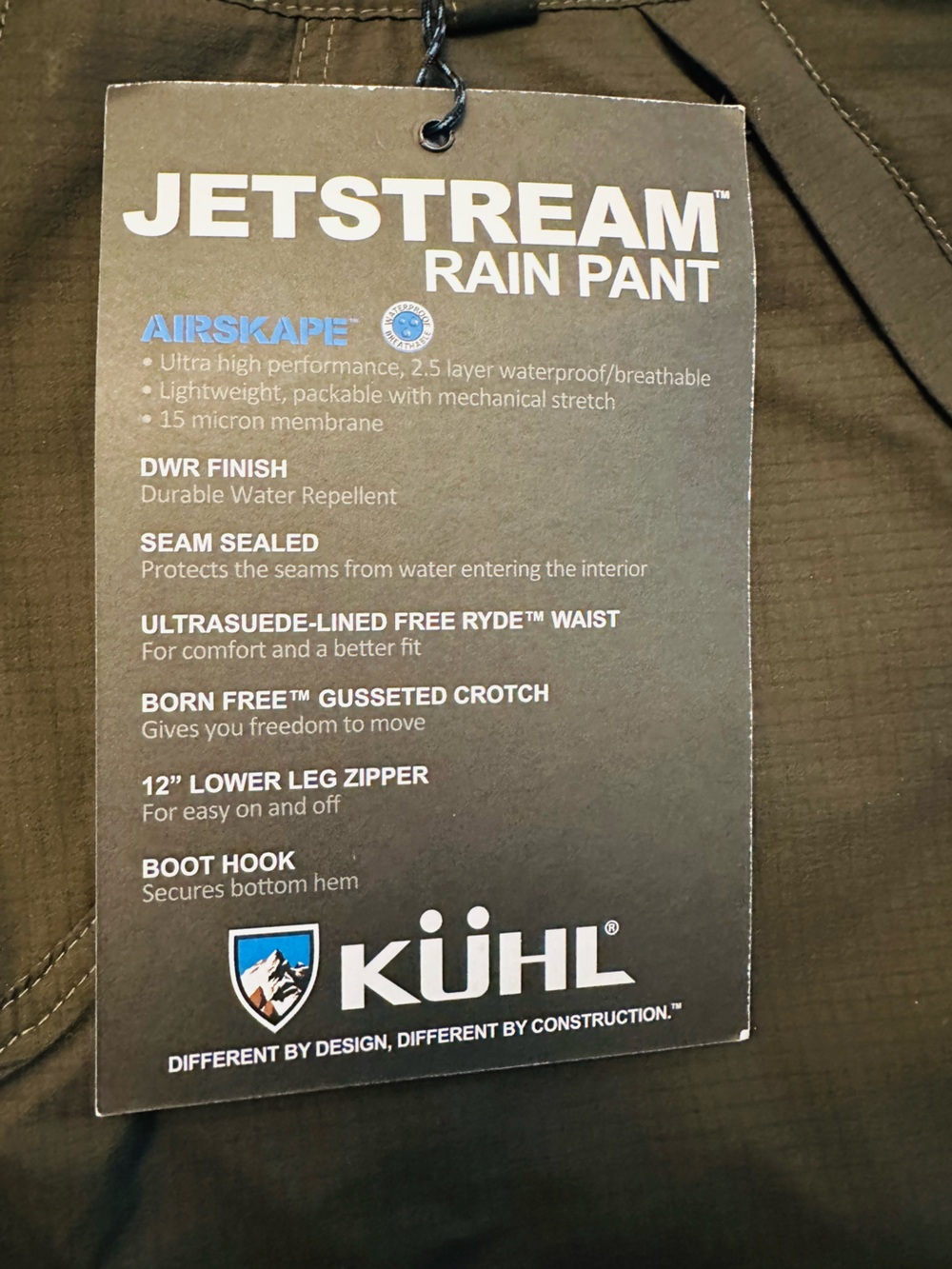 Kuhl Jetstream Rain Pant Technical Men’s 30x32 Olive NWT RARE No Longer Sold - Picture 8 of 9